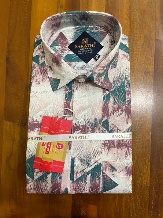 Pure Cotton Green and White Printed Shirt (38 FS)