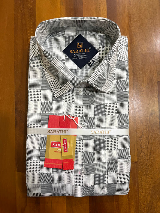 Pure Cotton Gray and White Printed Shirt (38 FS)