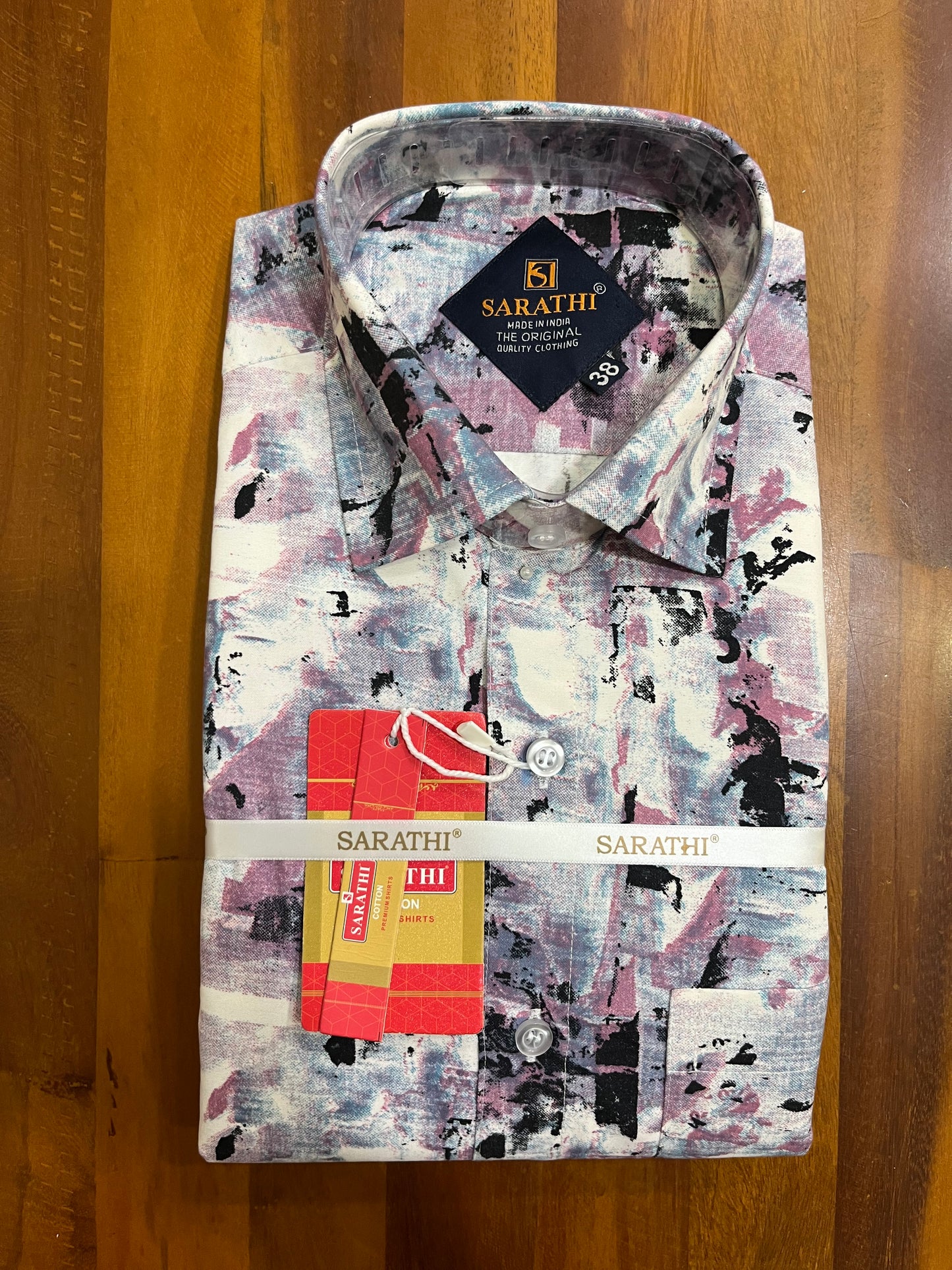 Pure Cotton White and Pink Printed Shirt (38 FS)