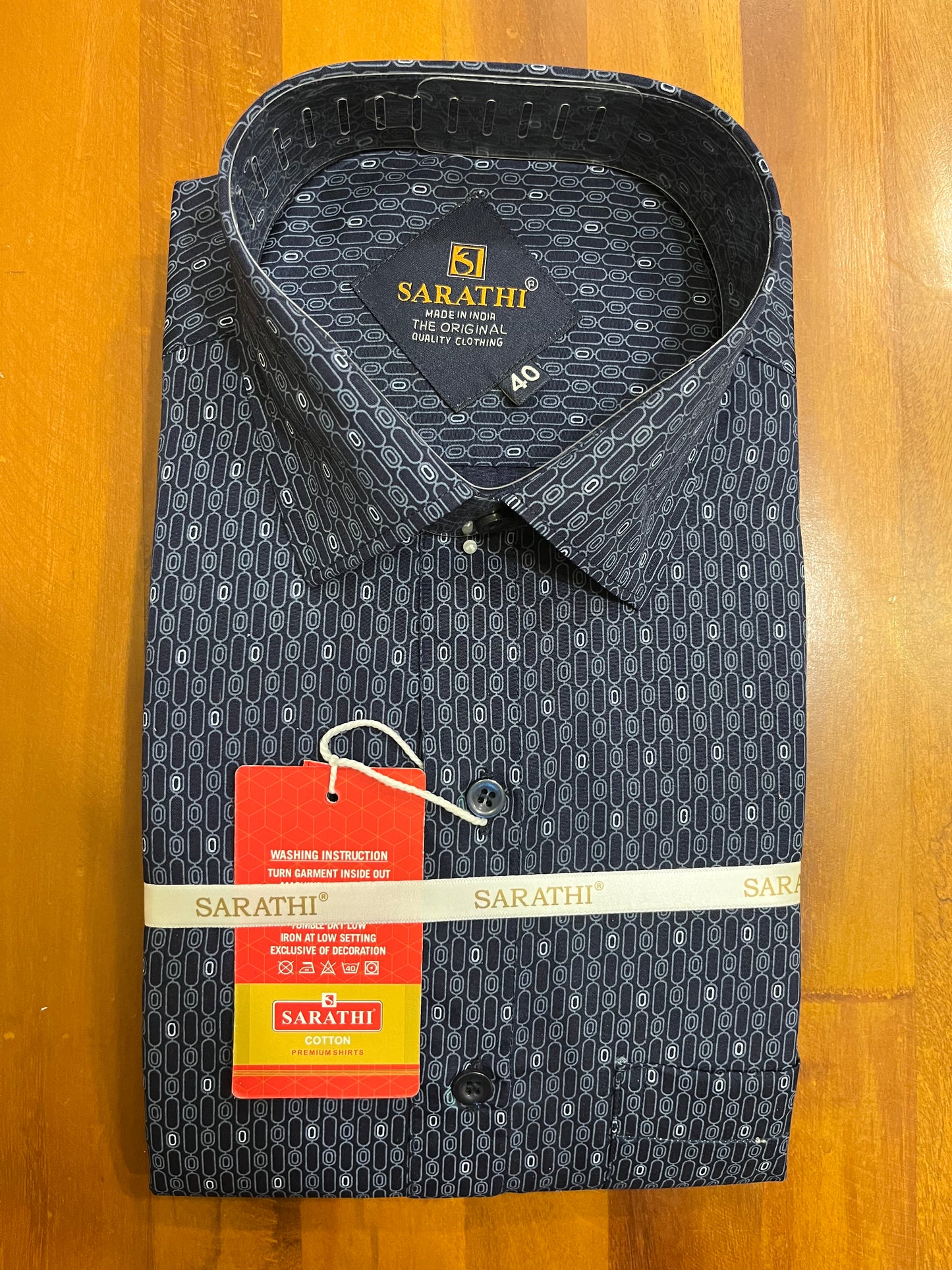 Pure Cotton Dark Blue Printed Shirt (40 FS)