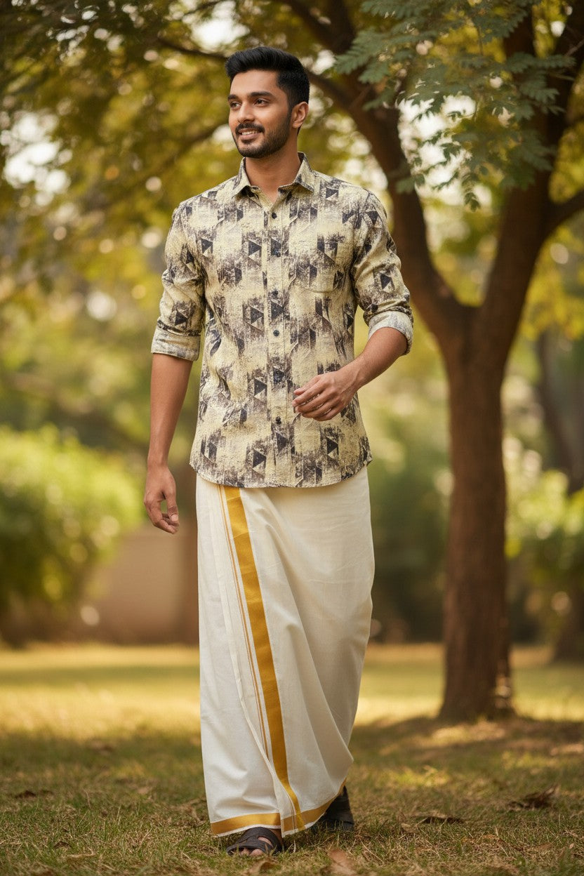 Pure Cotton Yellow Printed Shirt SLSHIRT 42 FS