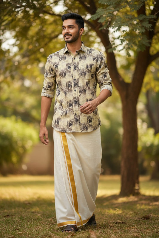 Pure Cotton Yellow Printed Shirt SLSHIRT 42 FS