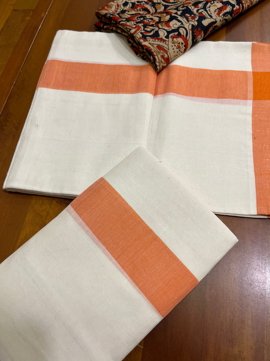 Southloom Mulloth Soft Cotton Set Mundu with Jaipur Printed Blouse Piece (2.75 M Neriyathu / Blouse 1 Meter)