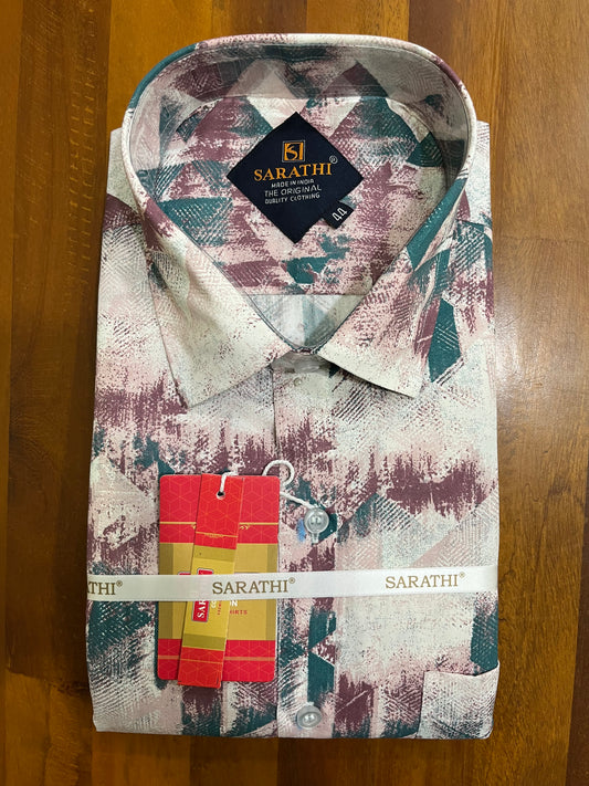 Pure Cotton Multi Colour Green Printed Shirt (44 FS)