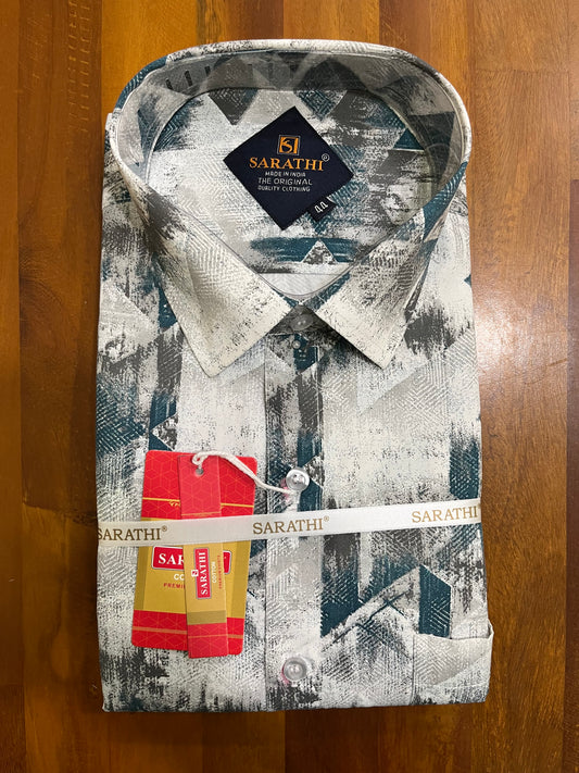 Pure Cotton Multi Colour Blue White Printed Shirt (44 FS)