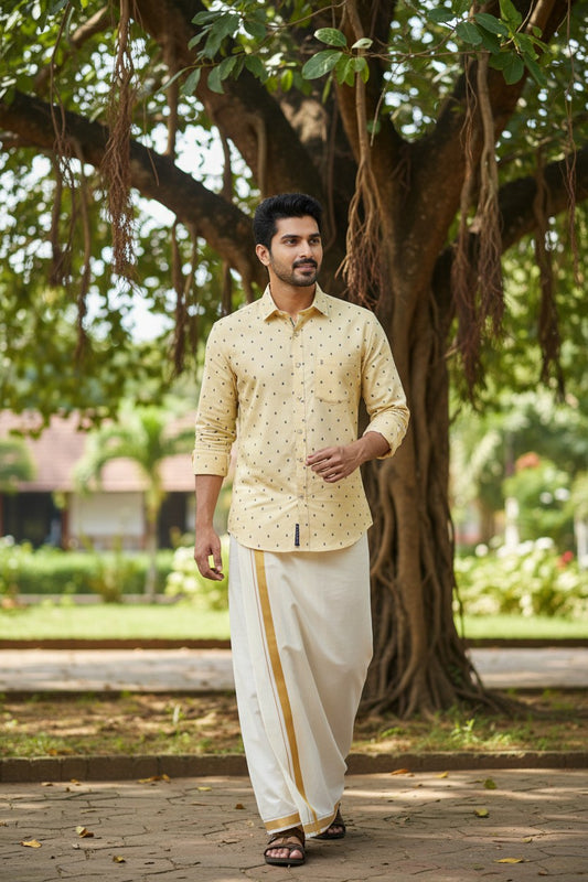 Pure Cotton Yellow Printed Shirt SLSHIRT 46 FS