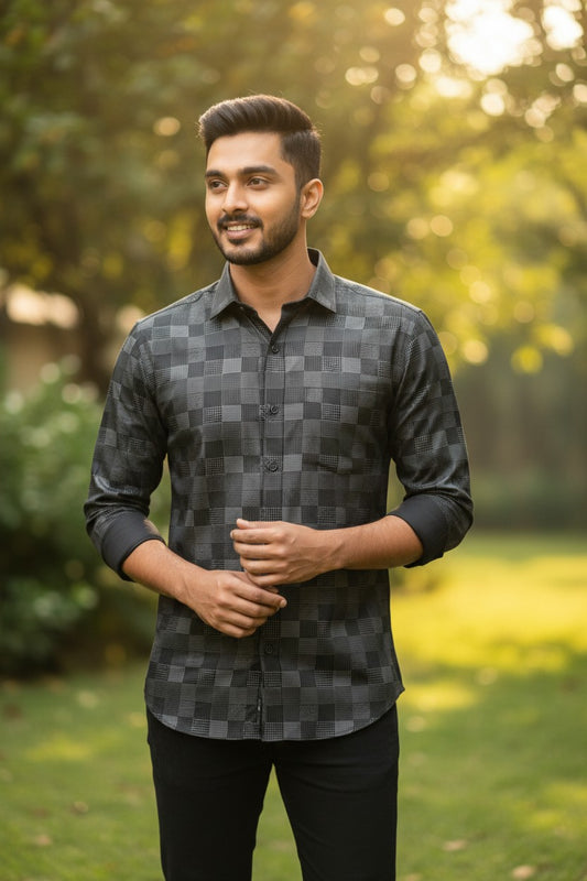 Pure Cotton Black Printed Shirt SLSHIRT 46 FS
