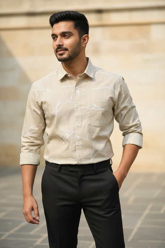 Pure Cotton Beige Printed Shirt SLSHIRT 46 FS