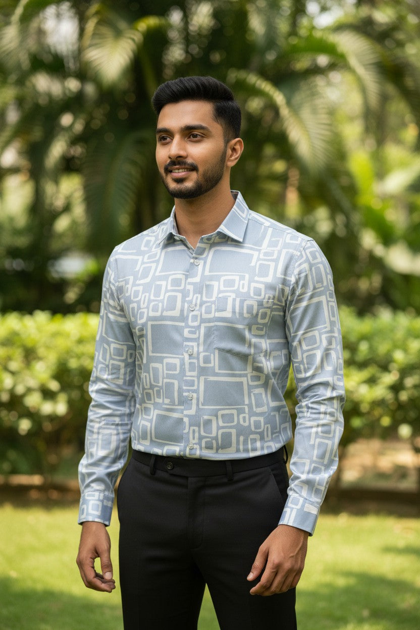 Pure Cotton Blue Printed Shirt SLSHIRT 46 FS
