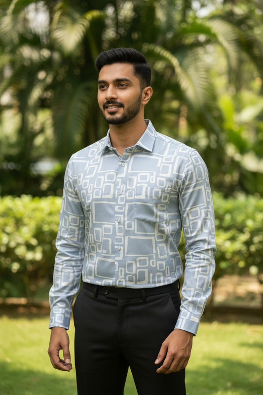 Pure Cotton Blue Printed Shirt SLSHIRT 46 FS
