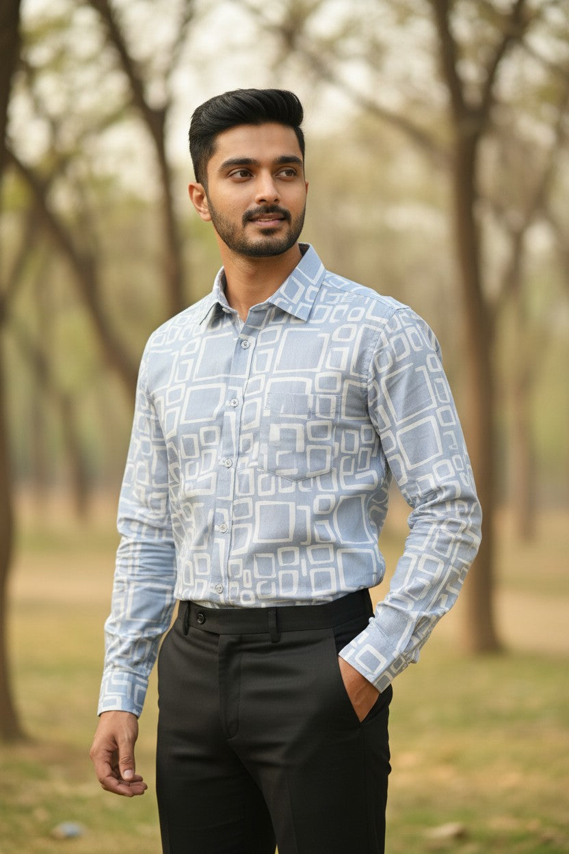 Pure Cotton Blue Printed Shirt SLSHIRT 48 FS