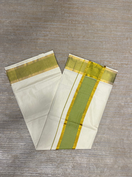 Southloom Kerala Kasavu Cotton Saree with Olive Green Paa Neythu Border
