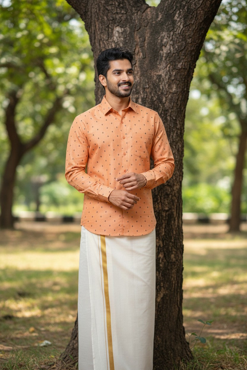 Pure Cotton Peach Printed Shirt SLSHIRT 48 FS