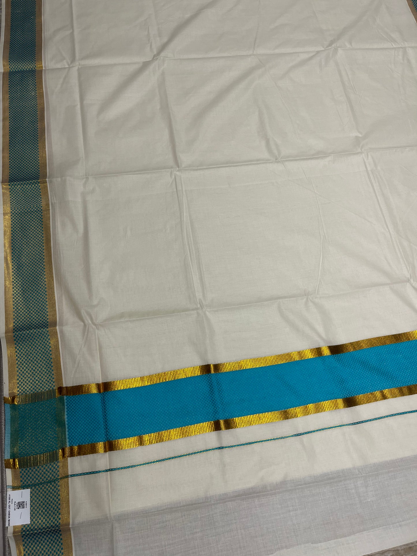Southloom Kerala Kasavu Cotton Saree with Turquoise Paa Neythu Border