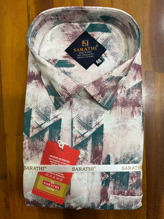 Pure Cotton Multi Coloured Pink Green Printed Shirt (48 FS)