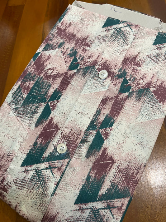 Pure Cotton Multi Coloured Pink Green Printed Shirt (48 FS)