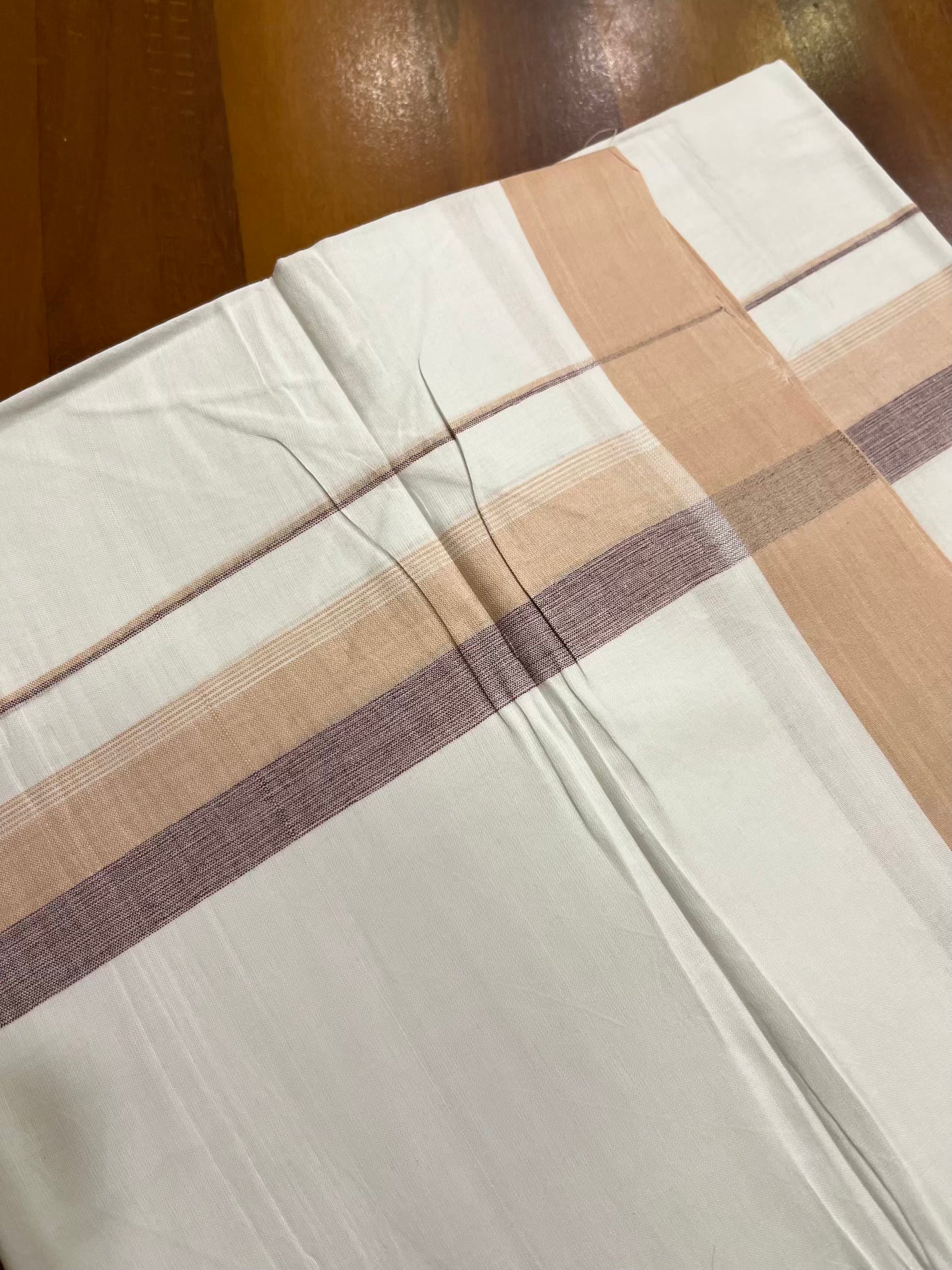 Pure White Cotton Double Mundu with Brown Fancy Kara (South Indian Kerala Dhoti) - Ramadan Eid Mundu Collection