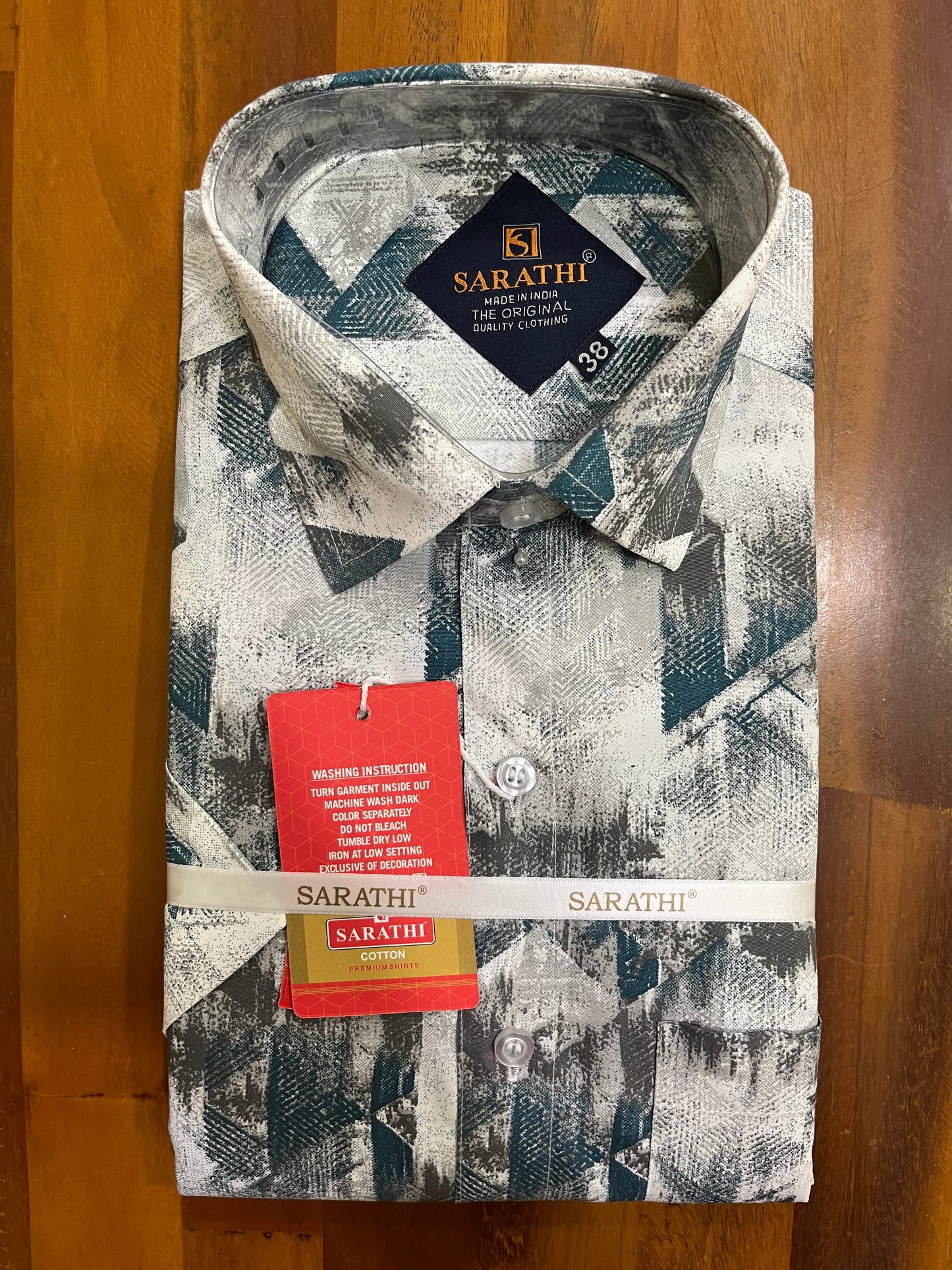 Pure Cotton Light Blue and White Digital  Printed Shirt (38 HS)