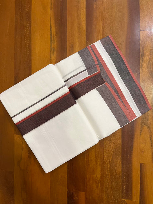 Pure White Cotton Double Mundu with Silver Kasavu Red Black Fancy Kara (South Indian Kerala Dhoti) - Ramadan Eid Mundu Collection