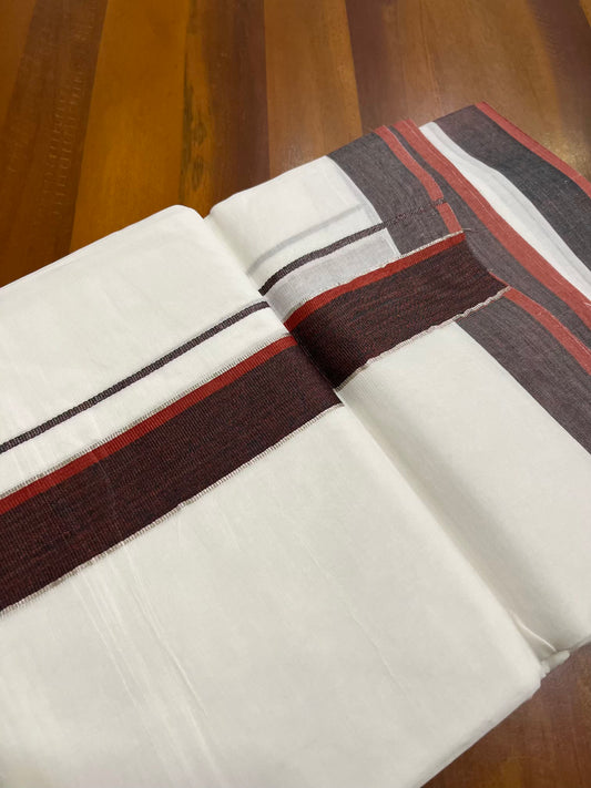 Pure White Cotton Double Mundu with Silver Kasavu Red Black Fancy Kara (South Indian Kerala Dhoti) - Ramadan Eid Mundu Collection