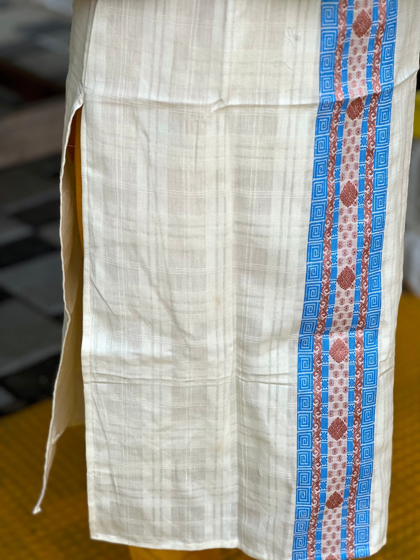 Southloom Kerala Pure Cotton Salwar Top / Kurti with Blue and Copper Kasavu Woven Designs