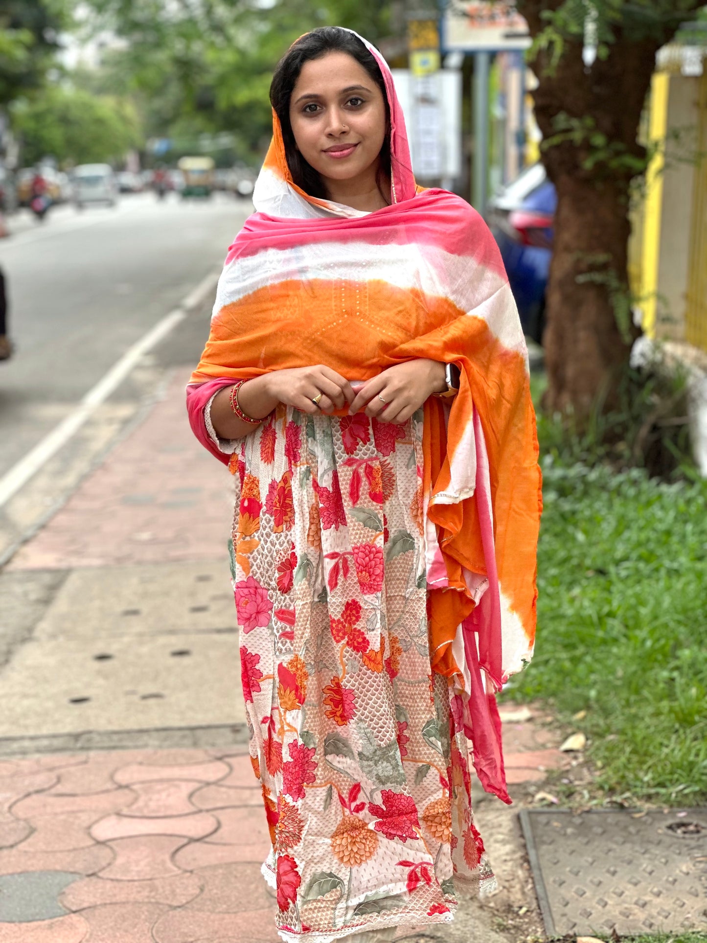 Southloom Stitched Semi Silk Salwar Set in White with Floral Works on Body