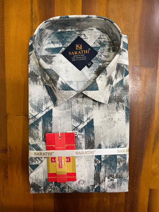 Pure Cotton Multi Colour Green Shaded Design Shirt (42 HS)