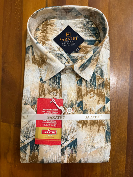 Pure Cotton Multi Colour Yellow Shaded Design Shirt (42 HS)