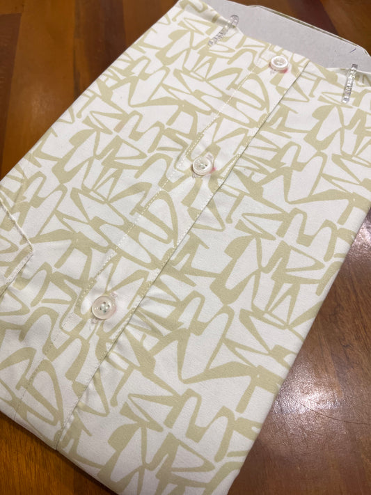 Pure Cotton Off White with Light Green Printed Shirt (44 HS)