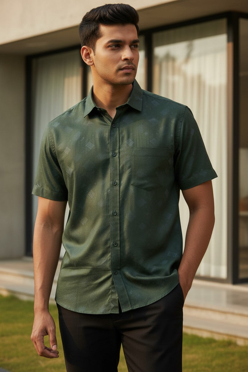 Pure Cotton Green Printed Shirt SLSHIRT 46 HS