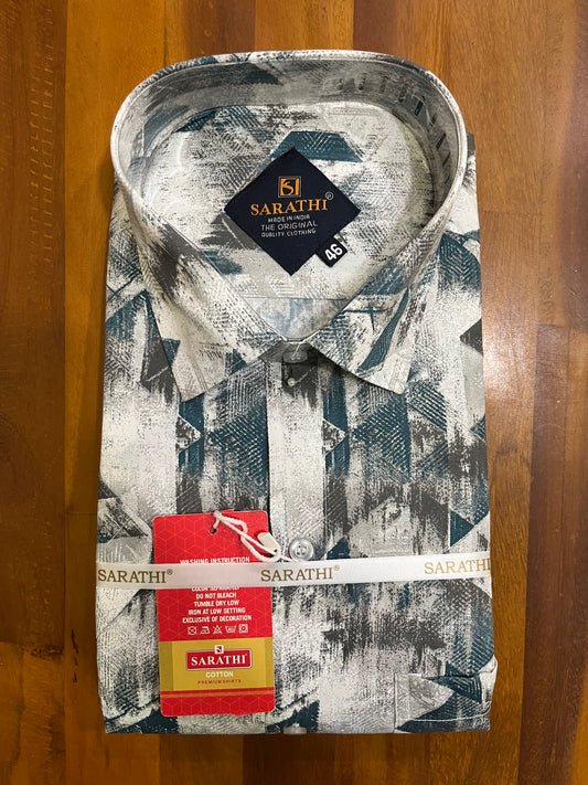 Pure Cotton Multi Colour Blue Printed Shirt (46 HS)