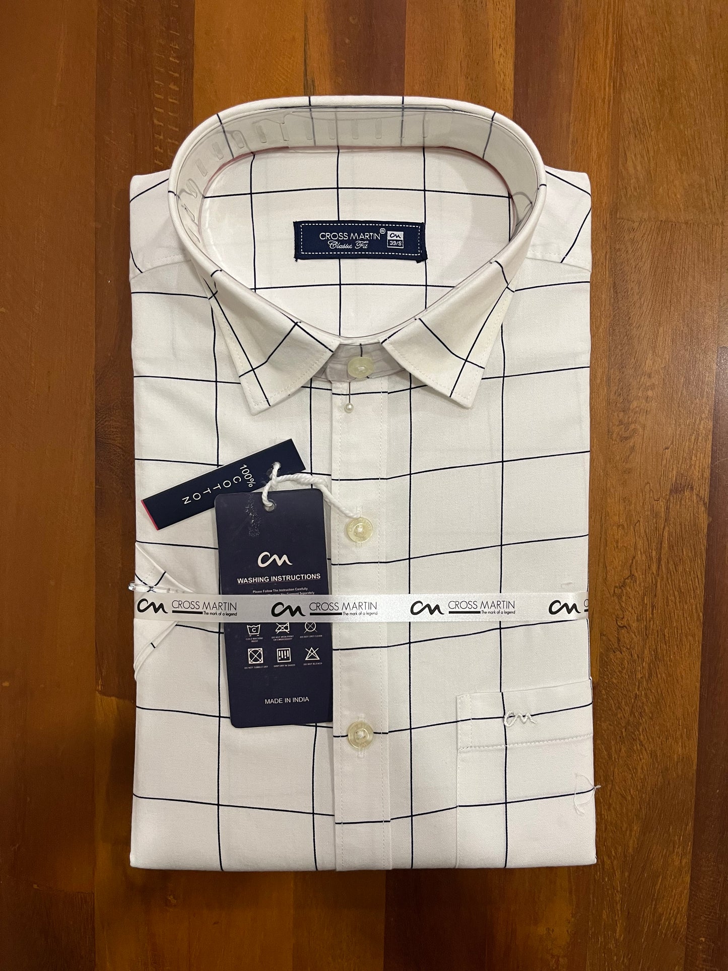 Pure Cotton White Check Design Shirt (38 HS)