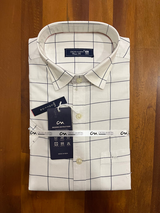 Pure Cotton White Check Design Shirt (38 HS)