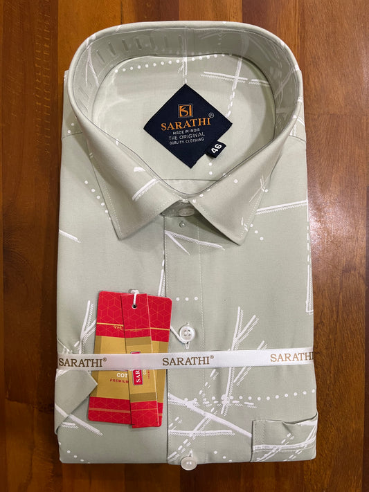 Pure Cotton Pastel Green Printed Shirt (46 HS)