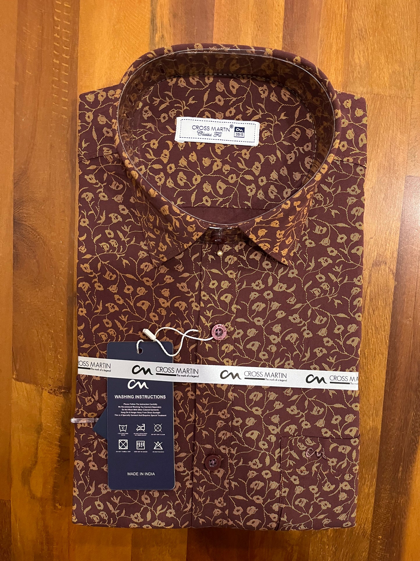 Pure Cotton Brown Printed Shirt (38 HS)