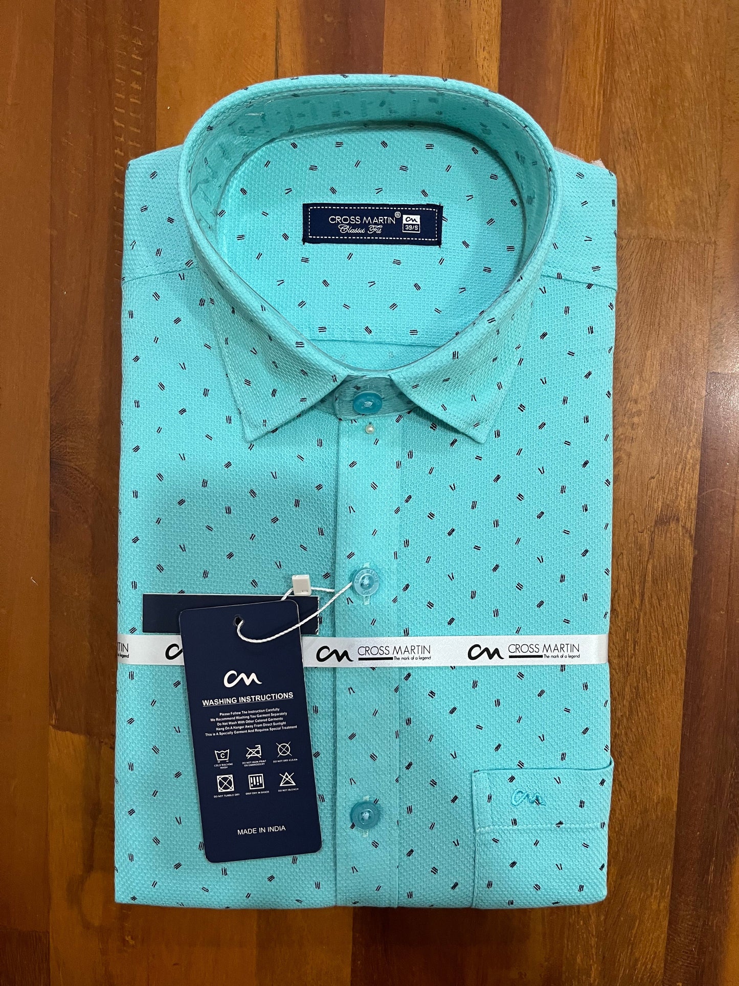 Pure Cotton Turquoise Printed Shirt (38 FS)