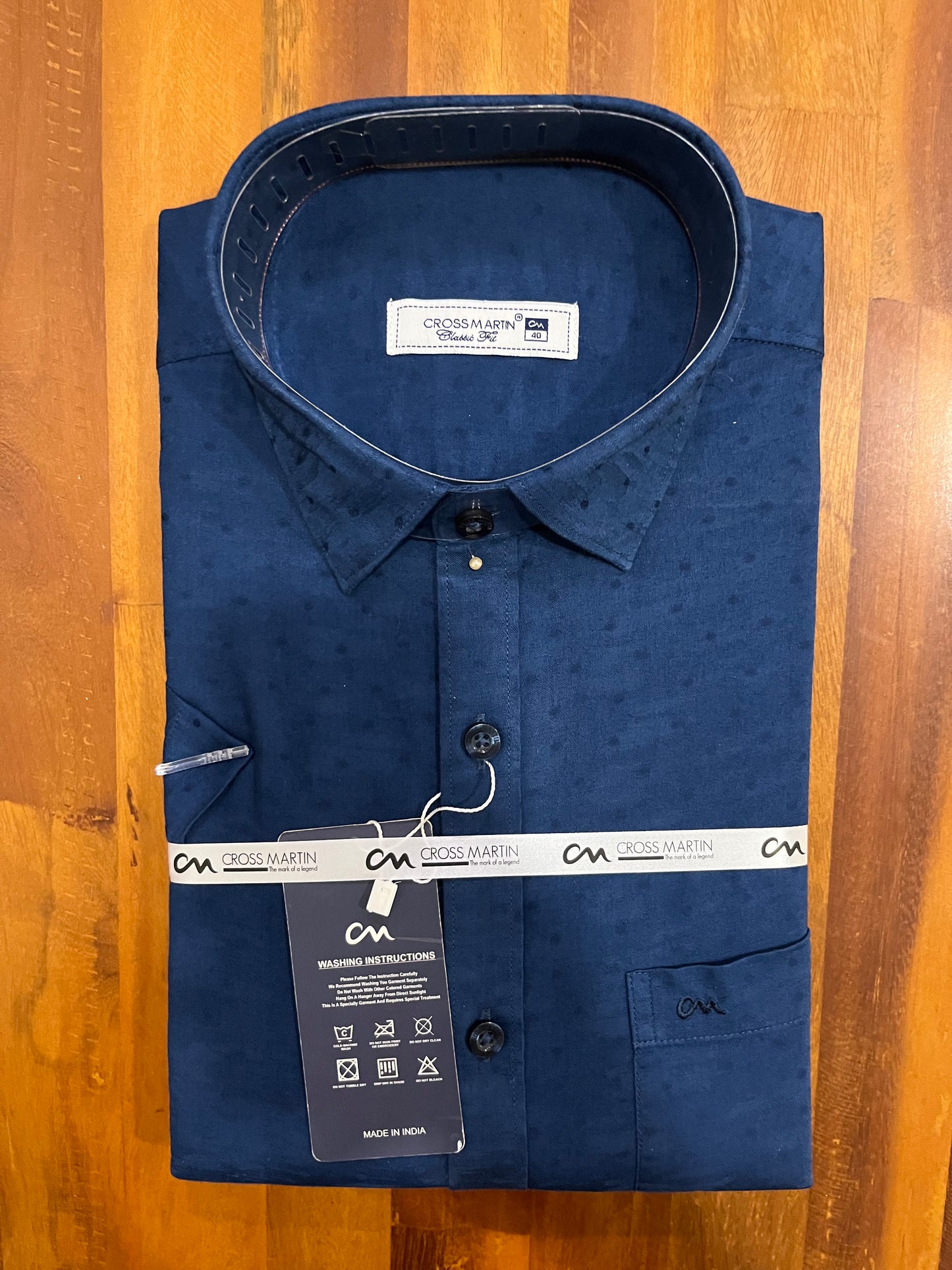 Pure Cotton Dark Blue Printed Shirt (40 HS)