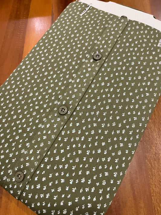 Pure Cotton Olive Green Printed Shirt (40 HS)
