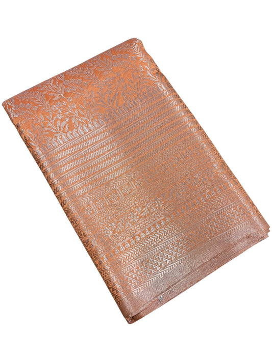 Southloom Premium Semi Silk Zari Work Bridal Brocade Saree in Pastel Orange with Matching Pallu