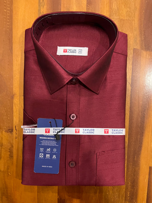 Pure Semi Silk Maroon Solid Shirt (40 HS)