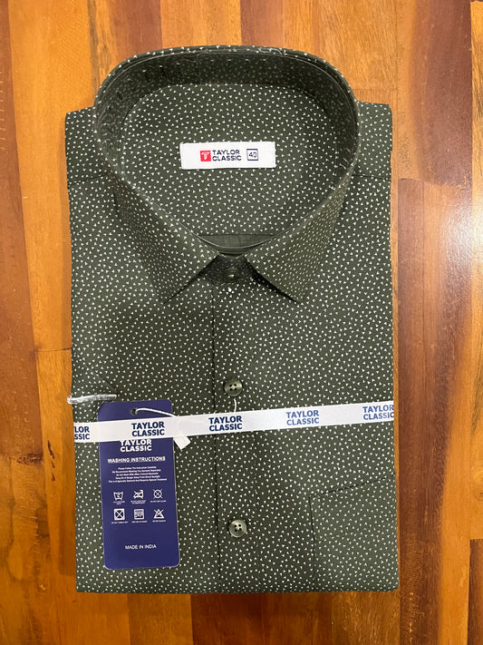 Pure Cotton Olive Green Printed Shirt (40 HS)
