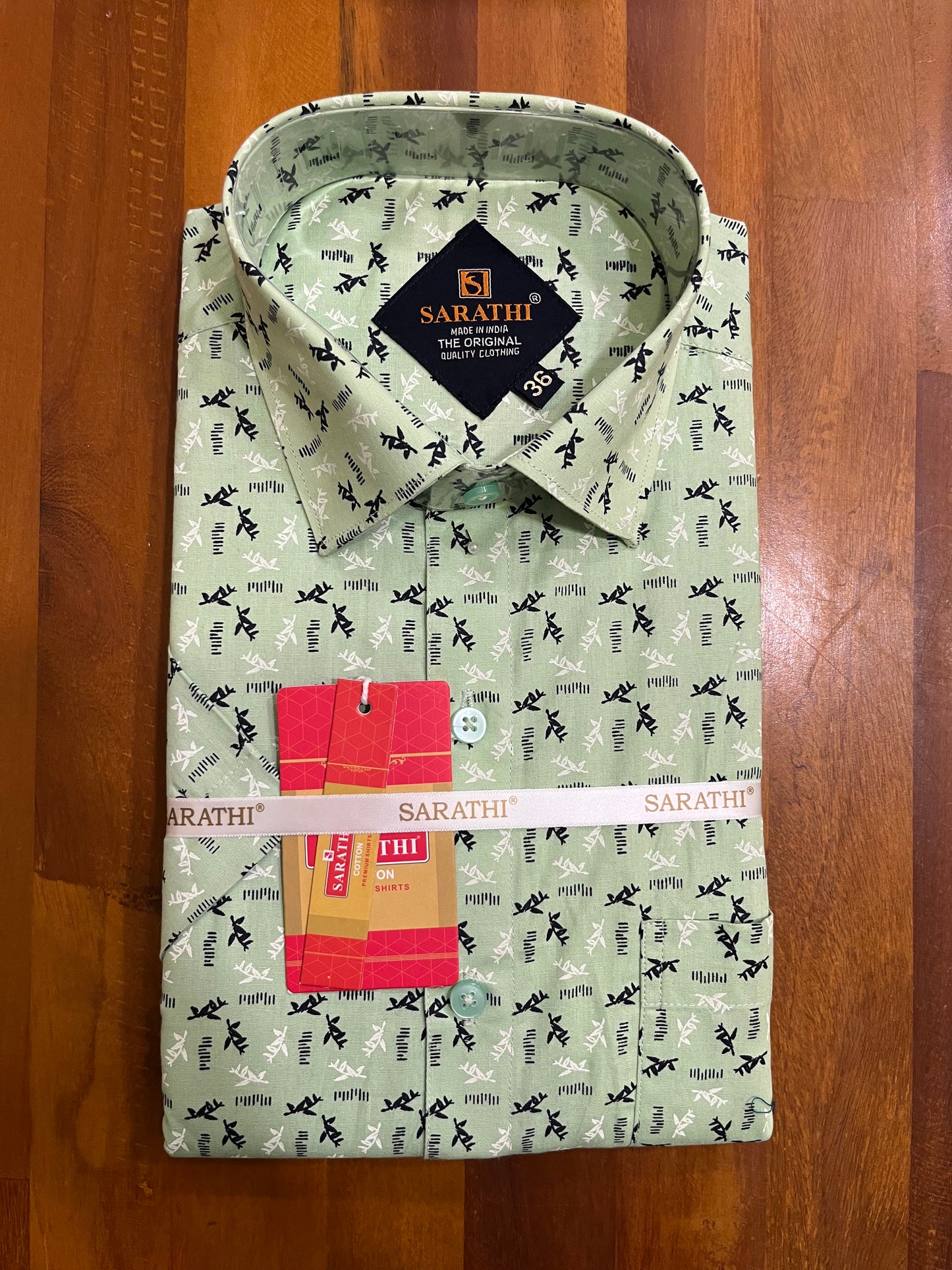 Pure Cotton Light Green Printed Shirt (36 HS)