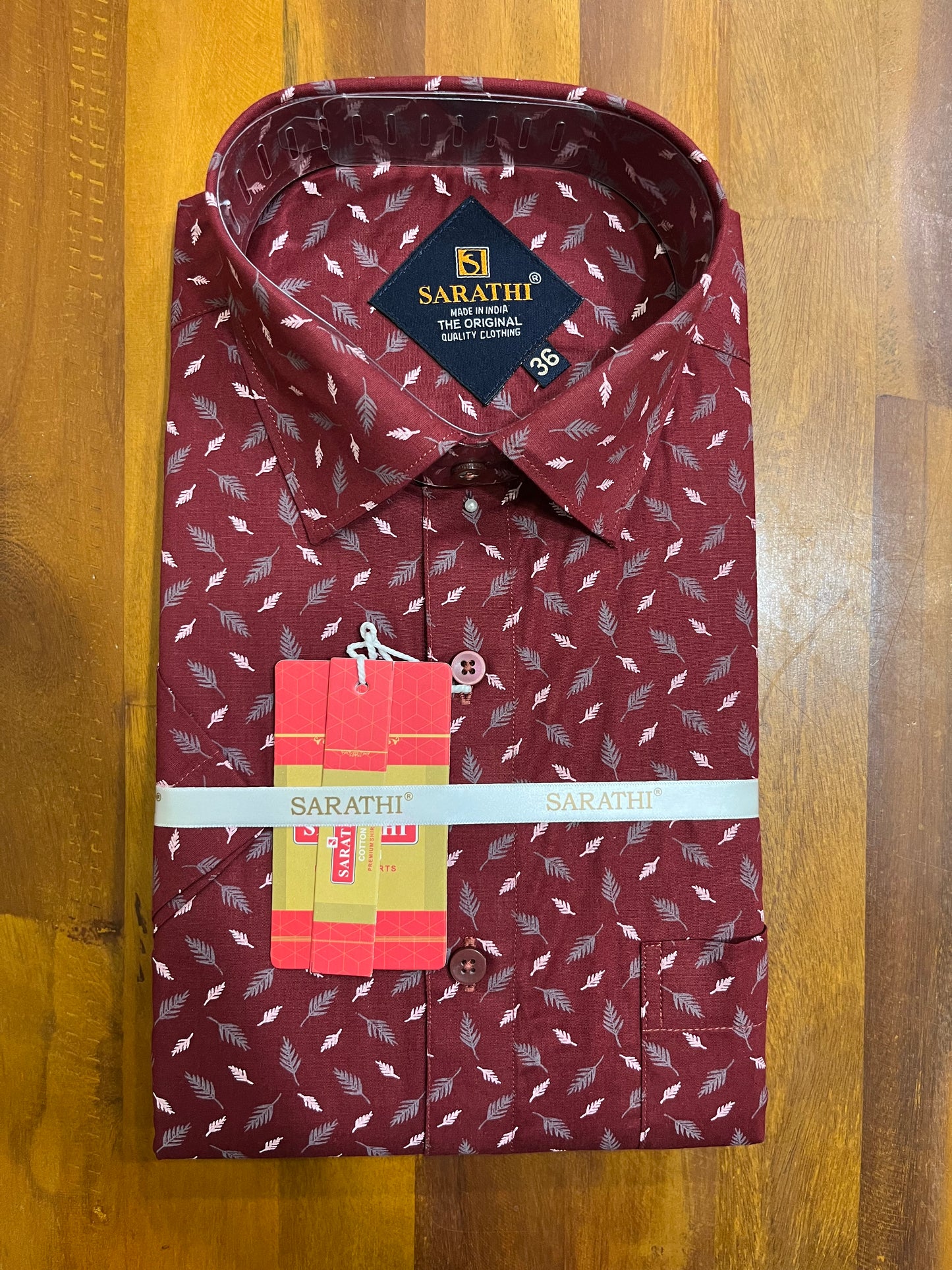 Pure Cotton Maroon Printed Shirt (36 HS)