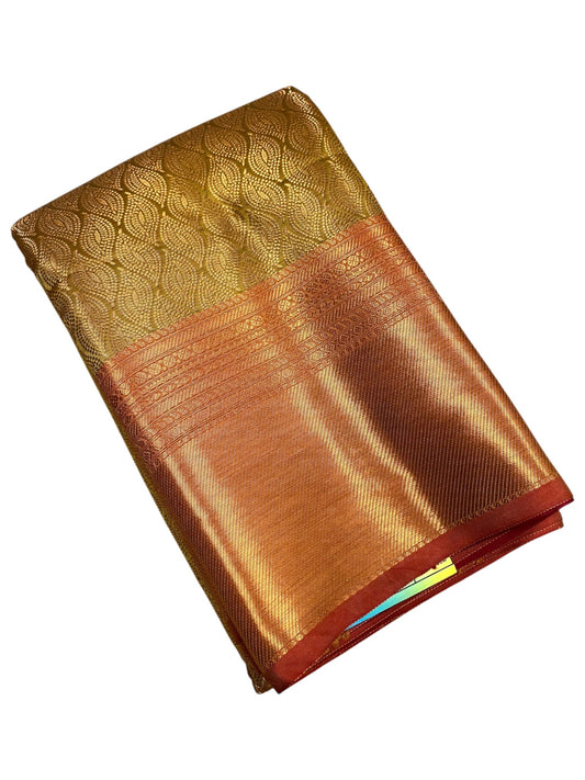 Southloom Premium Semi Silk Zari Work Bridal Brocade Saree in Olive Green with Matching Pallu