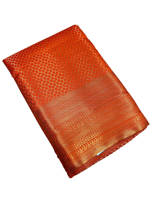 Southloom Premium Semi Silk Zari Work Bridal Brocade Saree in Orange with Matching Pallu