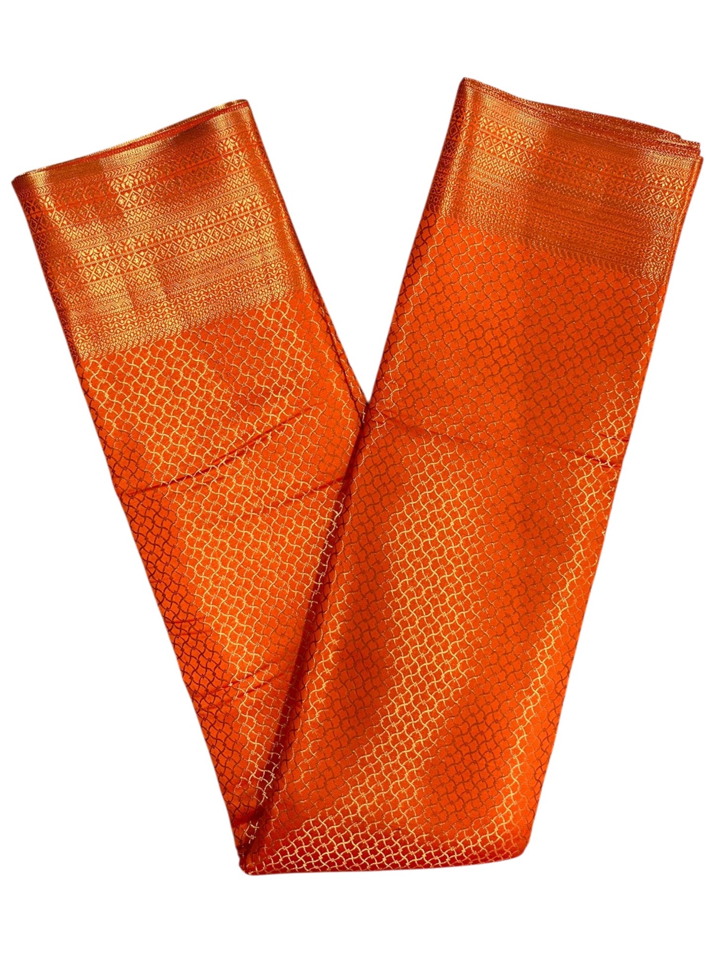 Southloom Premium Semi Silk Zari Work Bridal Brocade Saree in Orange with Matching Pallu