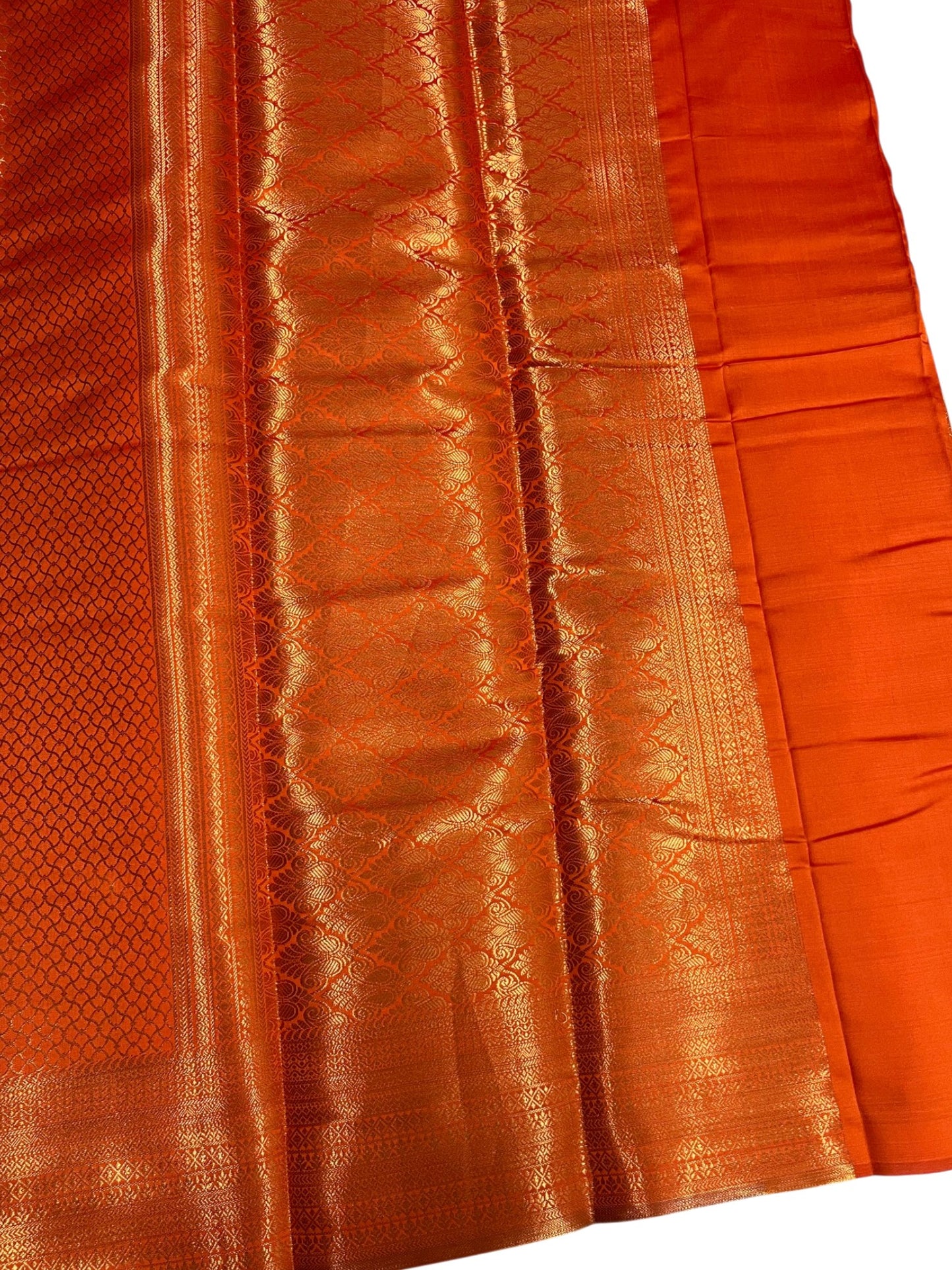 Southloom Premium Semi Silk Zari Work Bridal Brocade Saree in Orange with Matching Pallu
