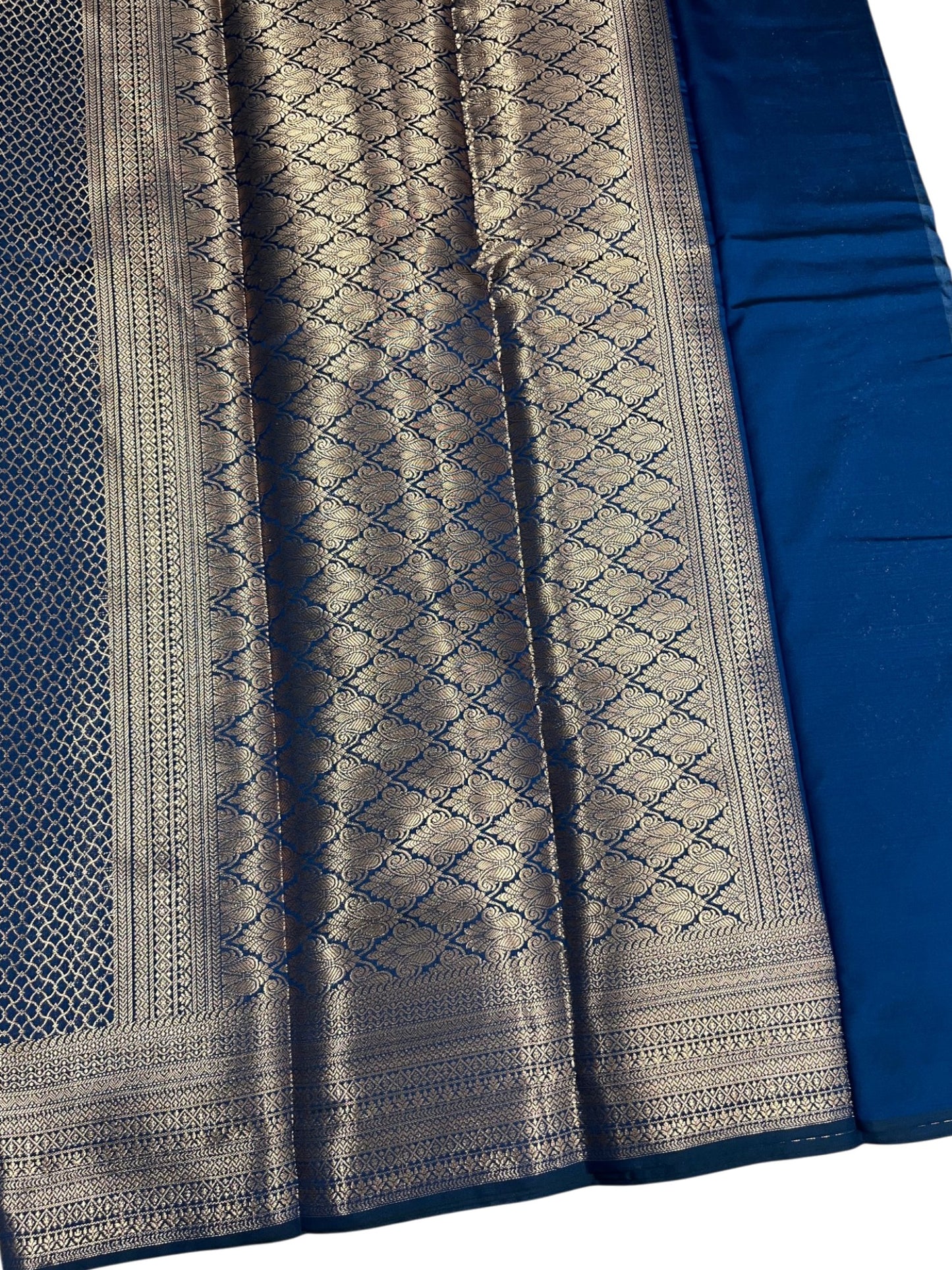 Southloom Premium Semi Silk Zari Work Bridal Brocade Saree in Blue with Matching Pallu