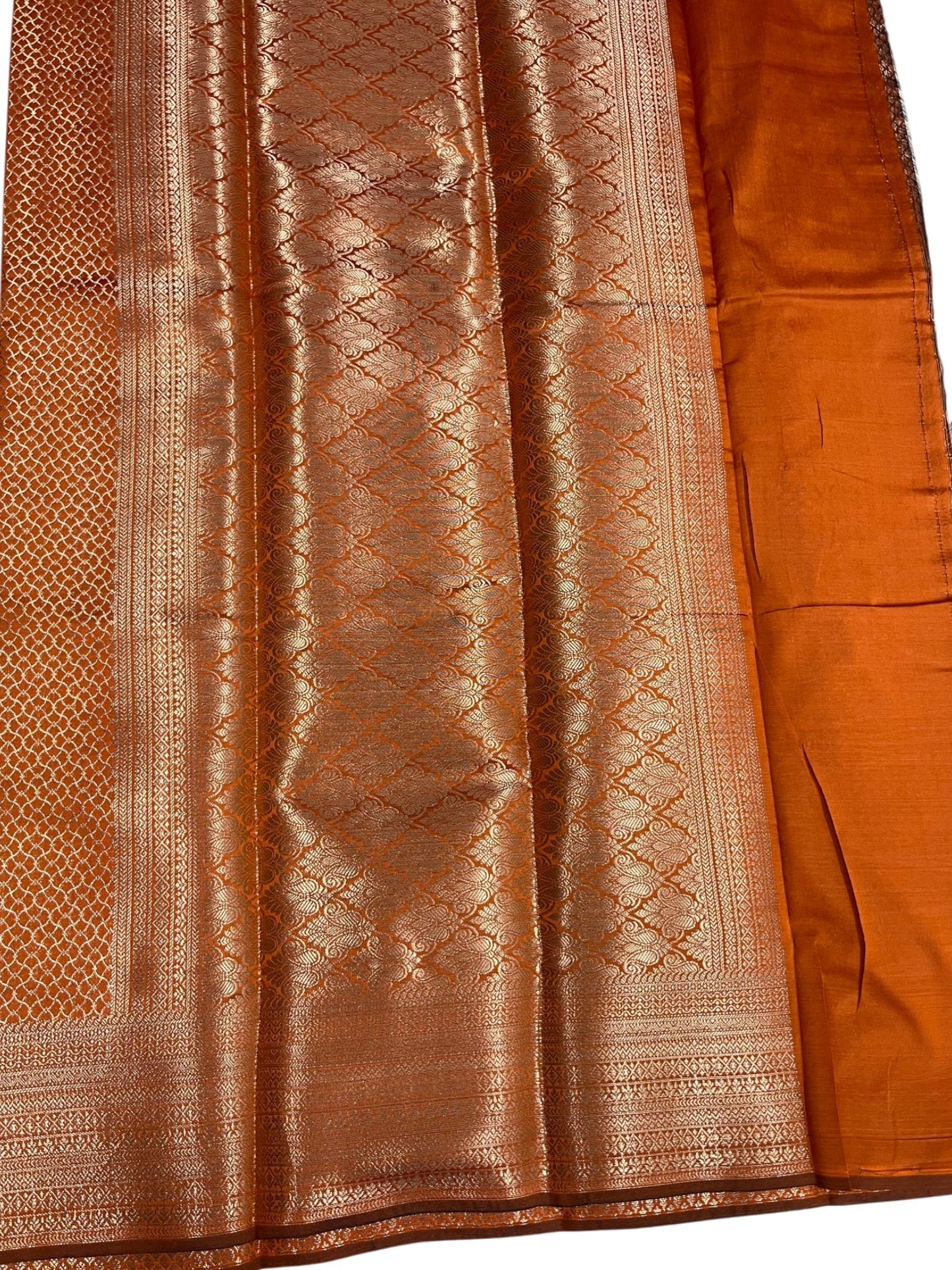 Southloom Premium Semi Silk Zari Work Bridal Brocade Saree in Orange with Matching Pallu
