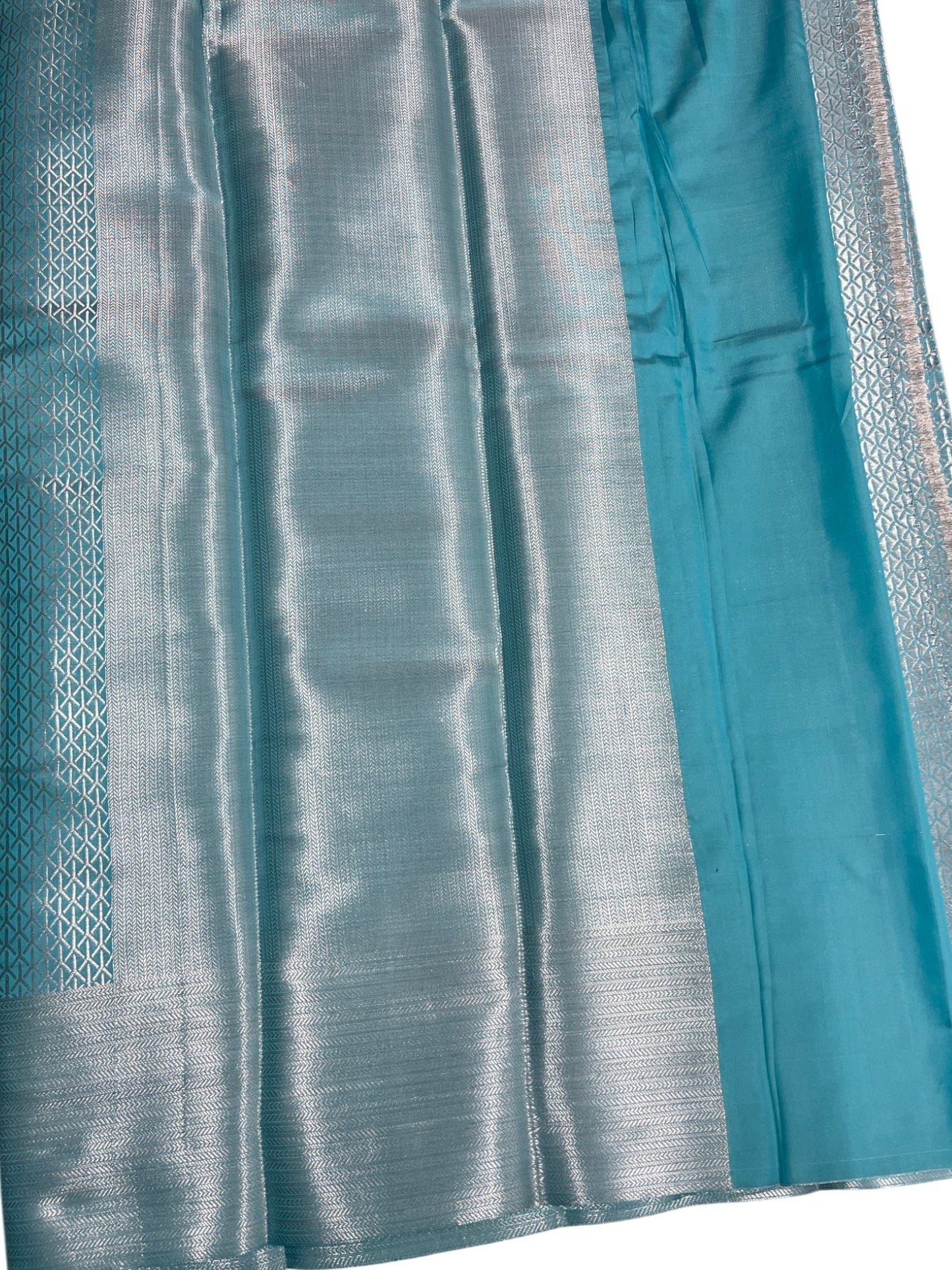 Southloom Brocade Silk Saree with Silver Zari Work in Blue Pastel Shade